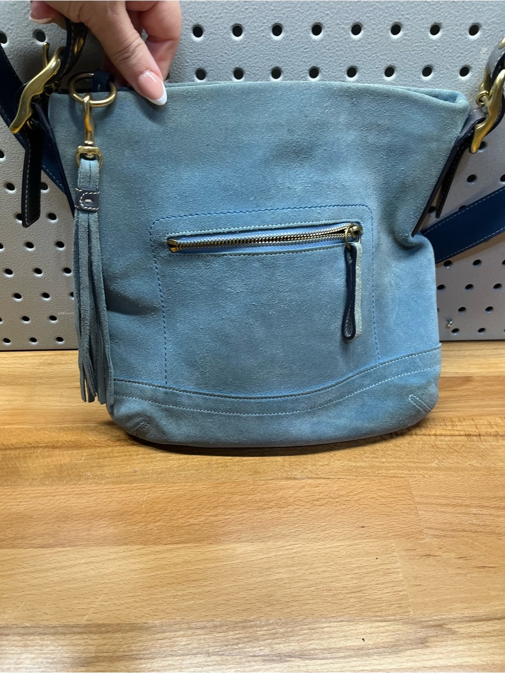 Blue Suede Shoulder Bag - Women's Everyday boho - Coach